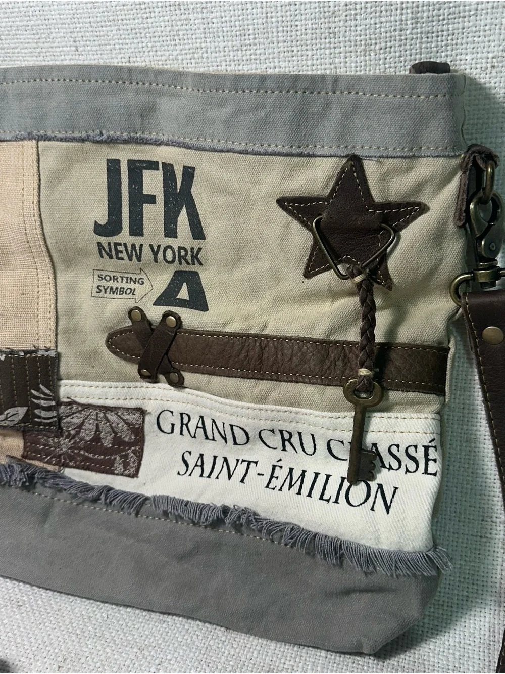 Myra Bag Crossbody Western Upcycled Canvas & Leather 11x12” Boho Patch